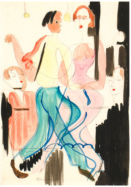 Dancing couple - Watercolour and ink over pencil